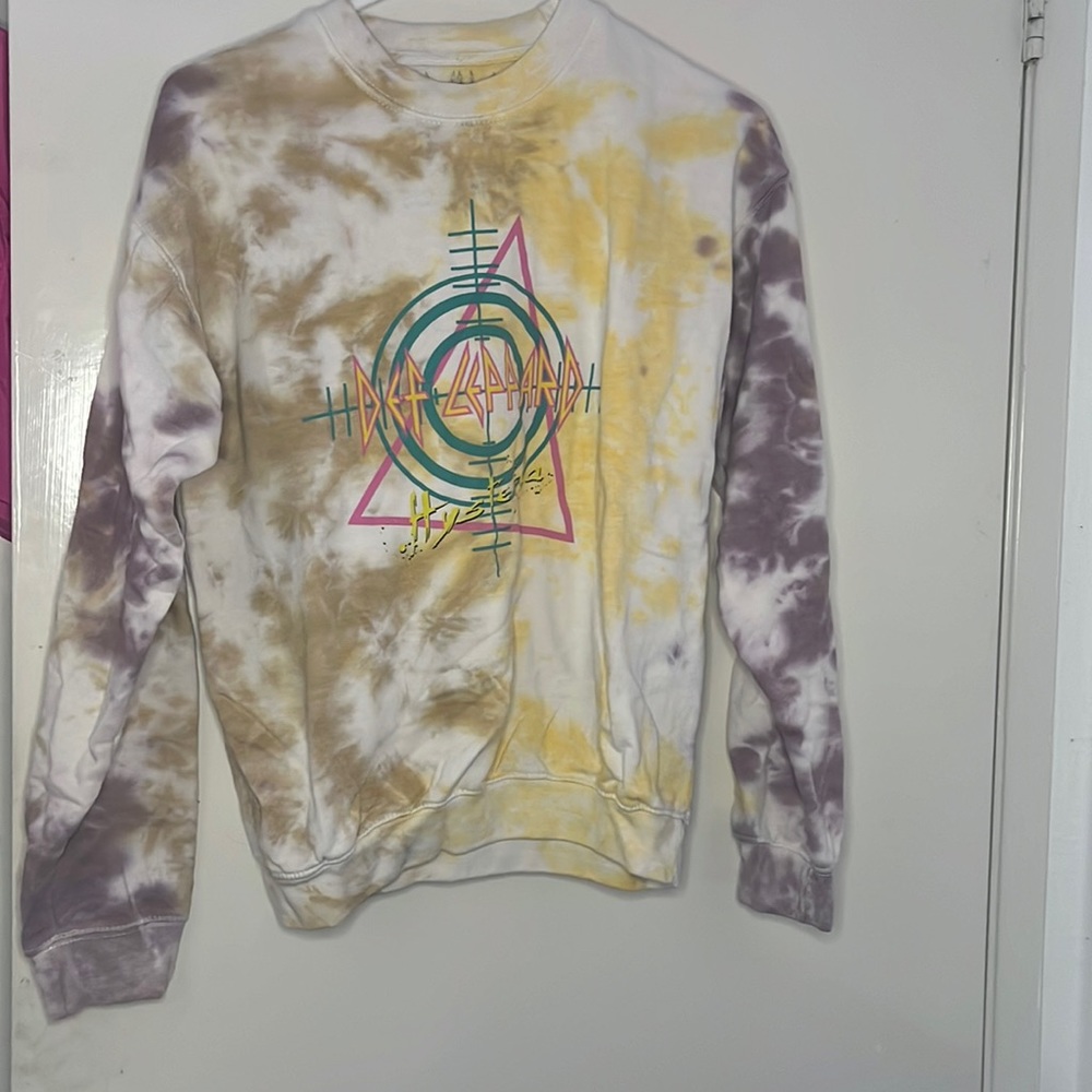 Def Leppard tie dye yellow and purple sweatshirt